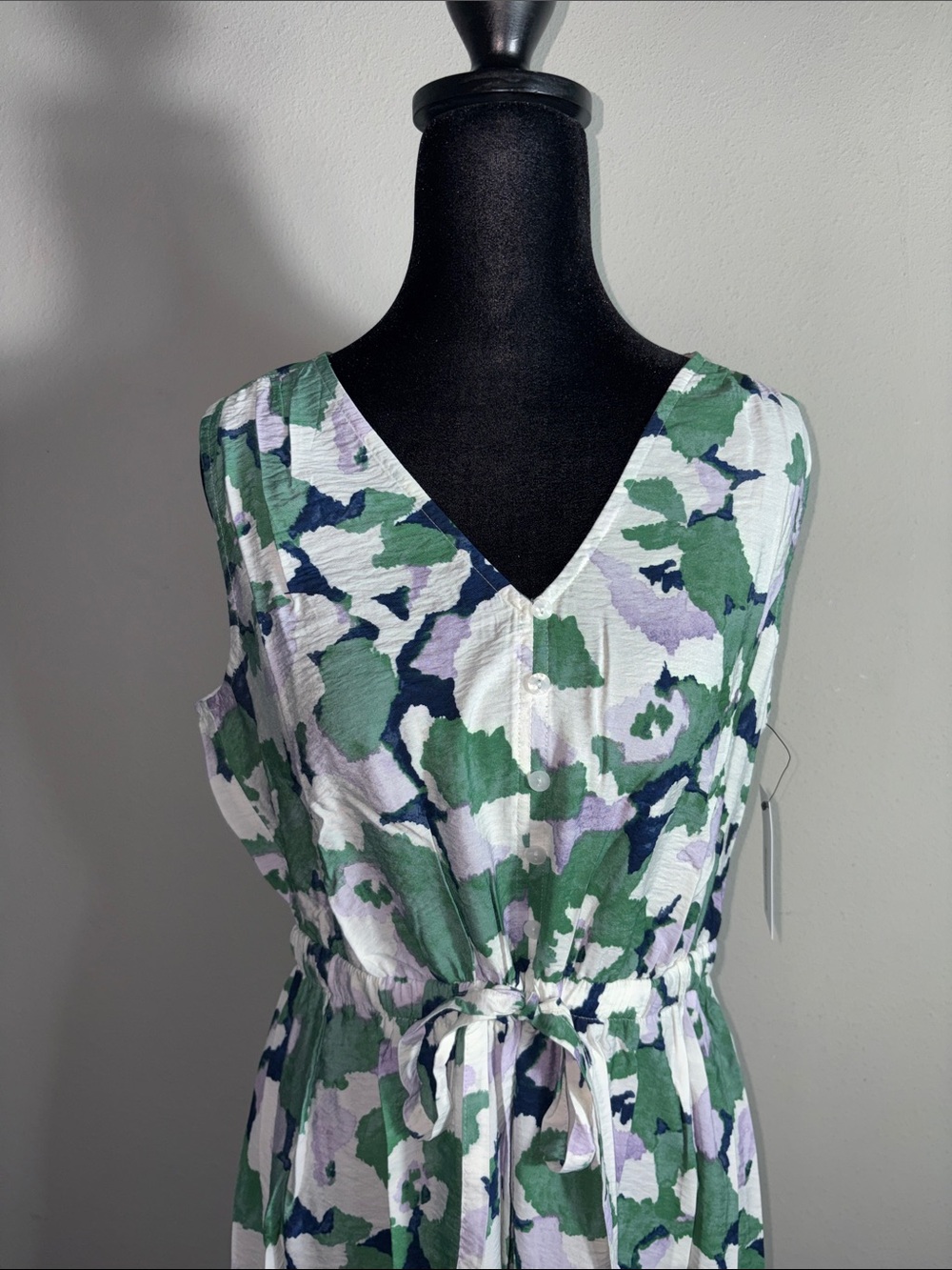 Sonoma Green and White Floral Maxi Dress with Tie Waist - Picture 3 of 8